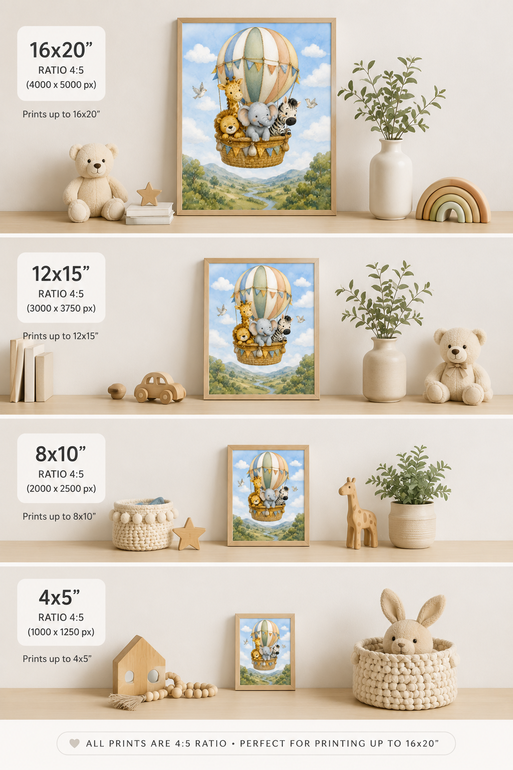 Watercolor Nursery Animal Wall Art | Printable PNG Digital Download
