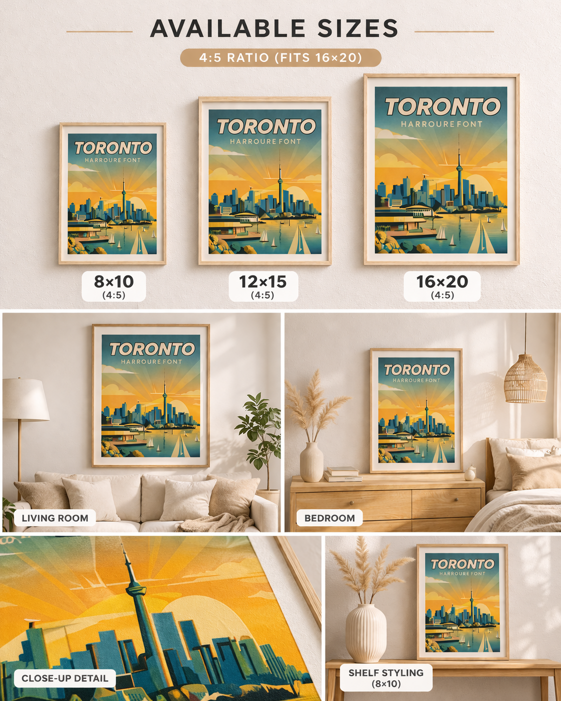 Toronto Harbourfront Print, CN Tower Skyline Art, Vintage Sunset Poster (Digital Download)