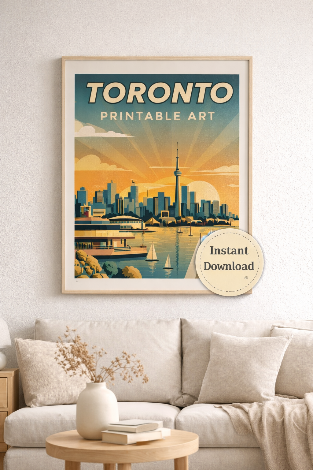 Toronto Harbourfront Print, CN Tower Skyline Art, Vintage Sunset Poster – printable digital wall art