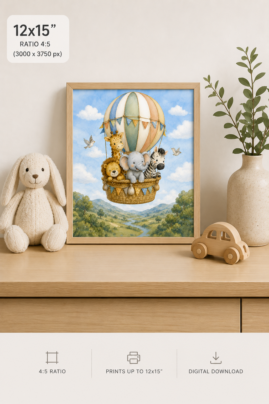 Watercolor Nursery Animal Wall Art | Printable PNG Digital Download