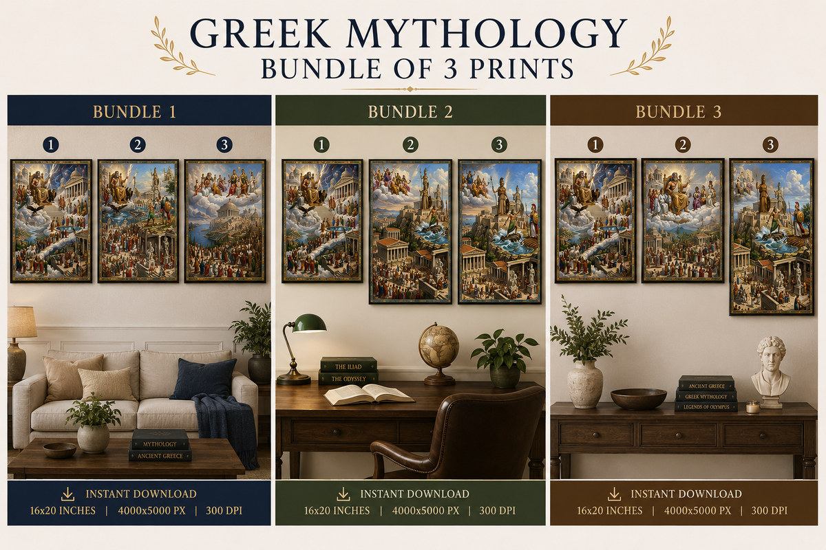 Greek Mythology Zeus 3-Pack | Digital Art Prints for Personal and Small Business Commercial Use, Sublimation Graphic Bundle