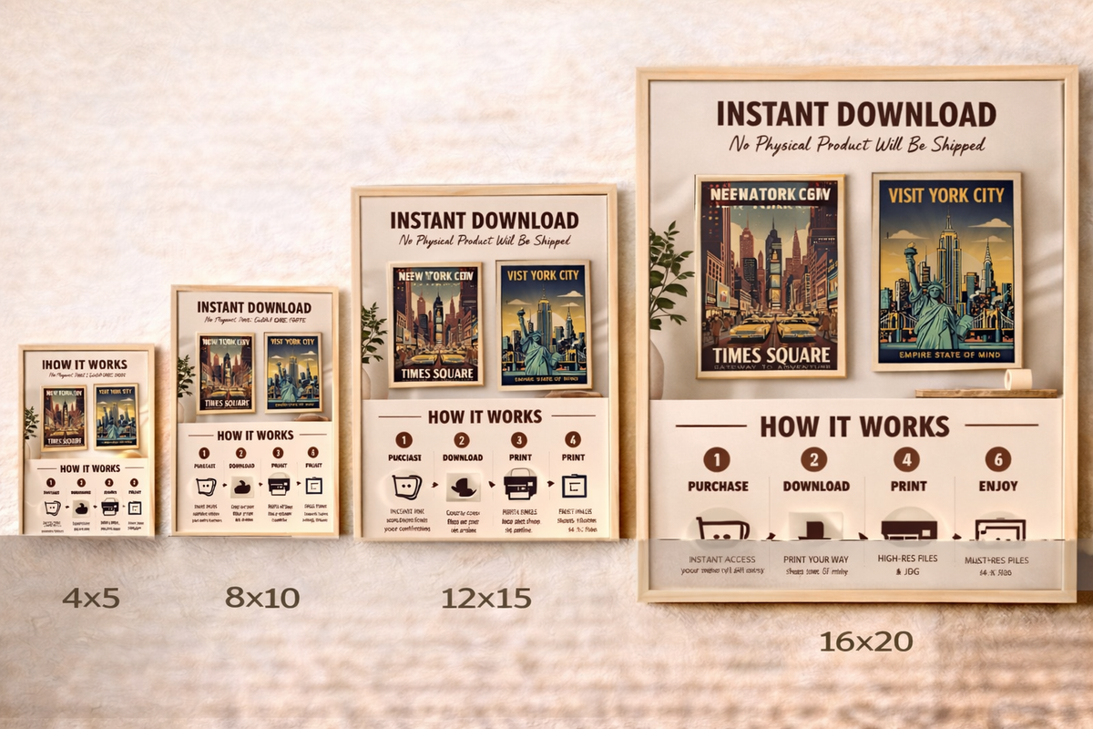 New York City Vintage Print Bundle | Times Square, Statue of Liberty Posters (Digital Download)