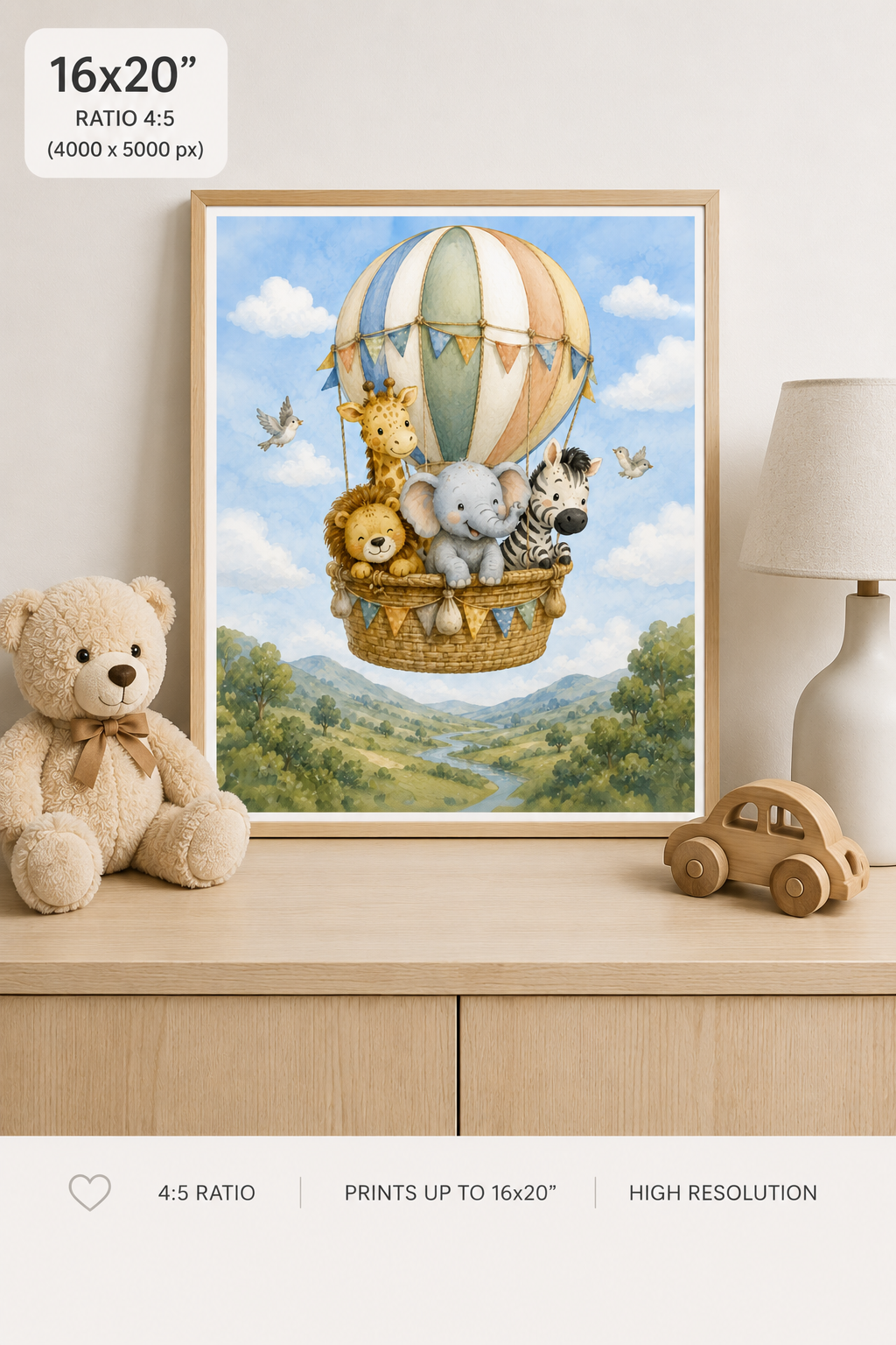 Watercolor Nursery Animal Wall Art | Printable PNG Digital Download
