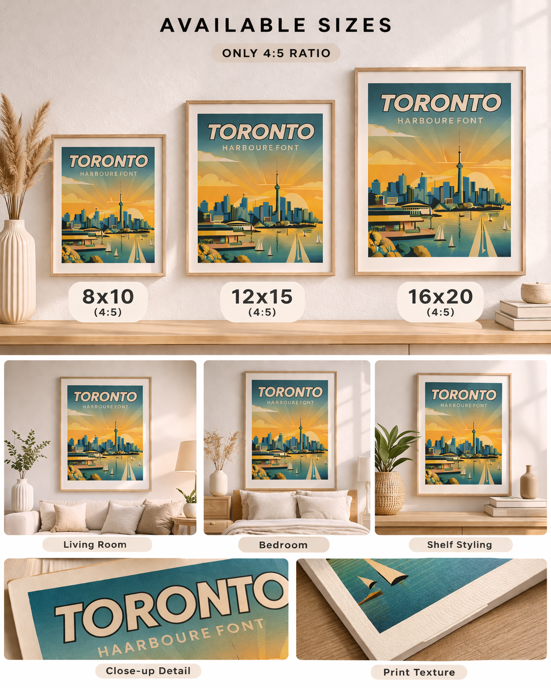 Toronto Harbourfront Print, CN Tower Skyline Art, Vintage Sunset Poster (Digital Download)