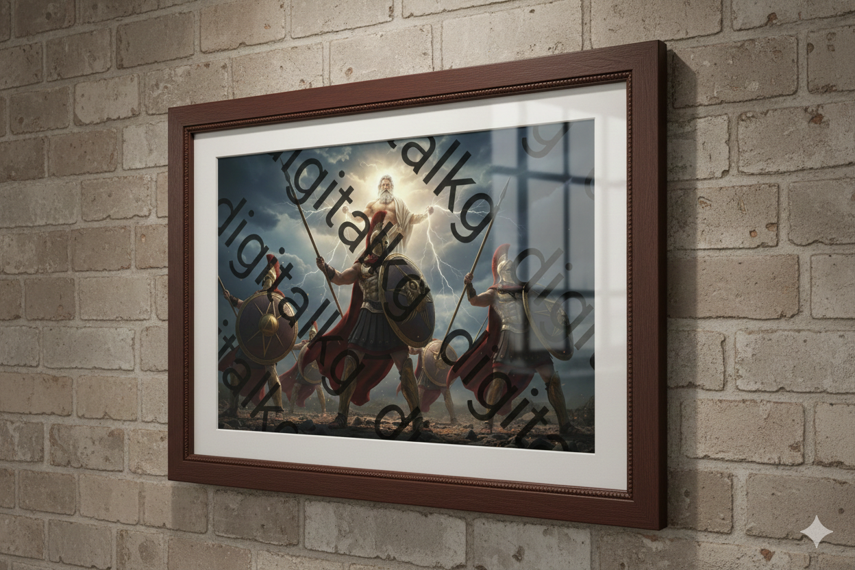 Zeus and Spartan Warriors - Epic Greek Mythology Wall Art Print