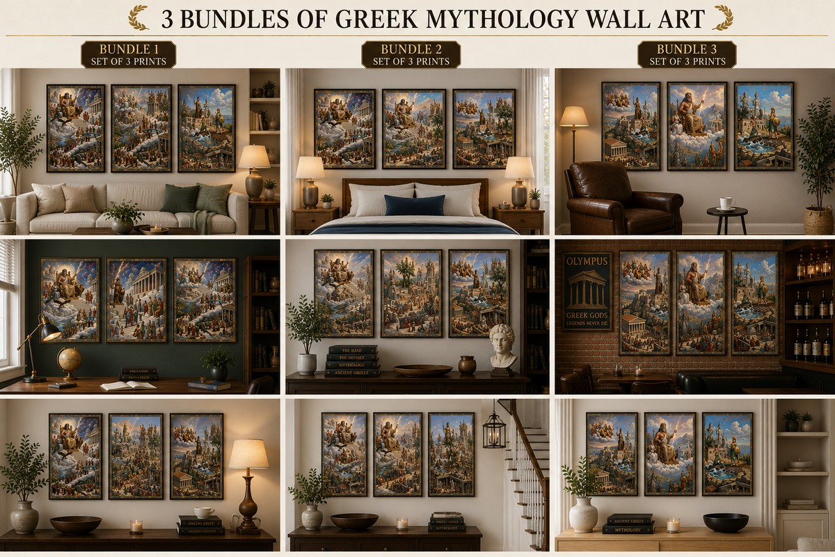 Greek Mythology Zeus 3-Pack | Digital Art Prints for Personal and Small Business Commercial Use, Sublimation Graphic Bundle