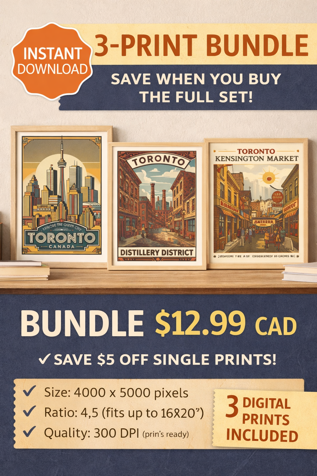 Toronto Vintage Travel Poster | CN Tower Skyline Print (Digital Download)