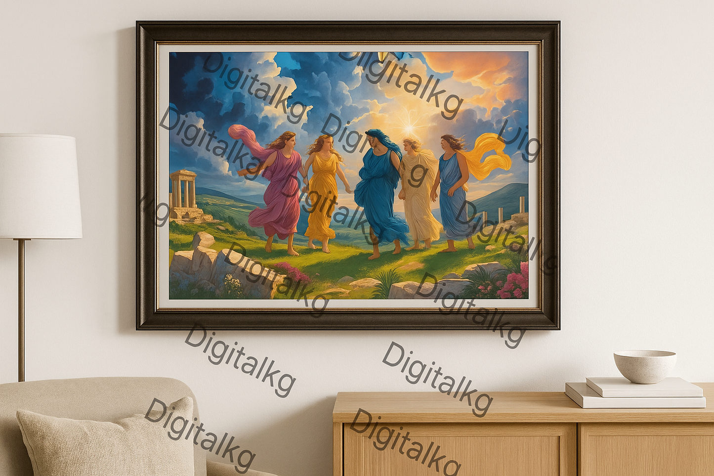 AI-Generated Greek Mythology Art in Frame with Watermarks