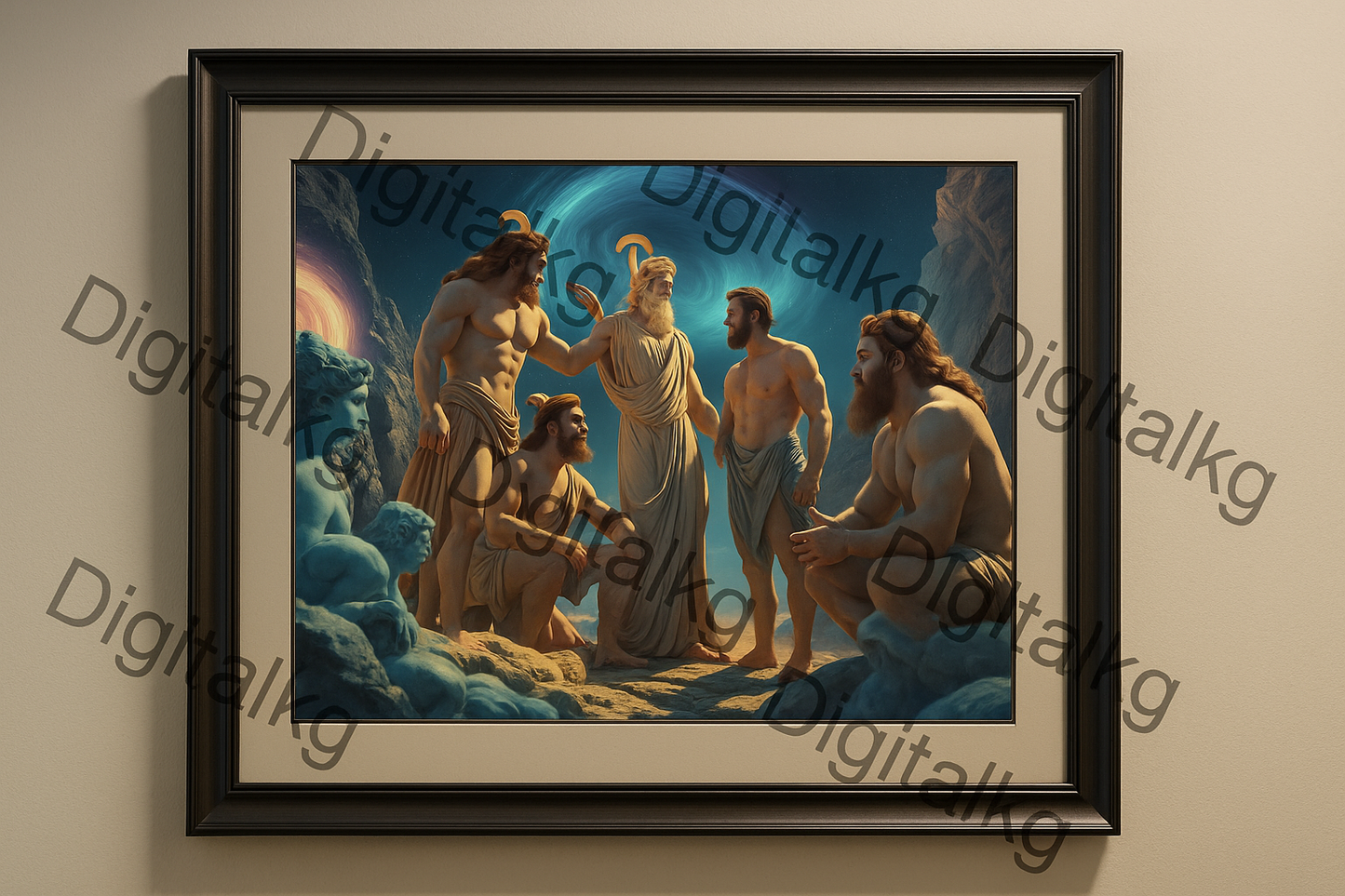 Cosmic Greek Gods Council Artwork in Picture Frame