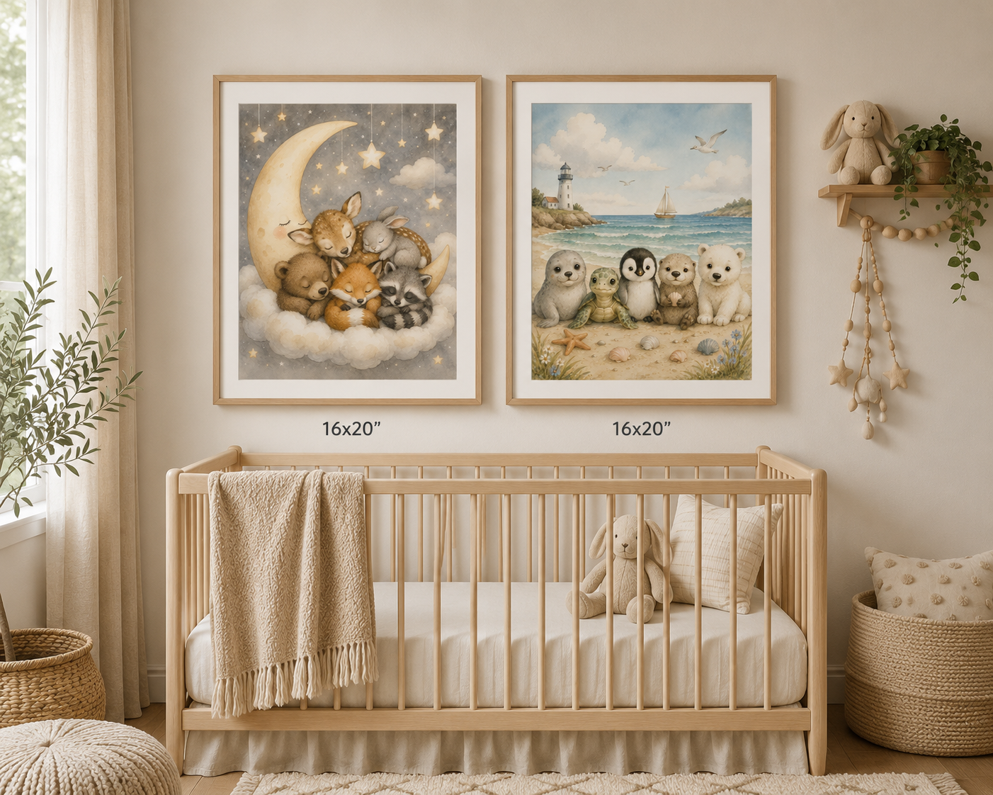 Woodland Nursery Bundle Set of 2 | Sleeping Forest Animals & Coastal Baby Animals | Printable Nursery Wall Art | Digital Download