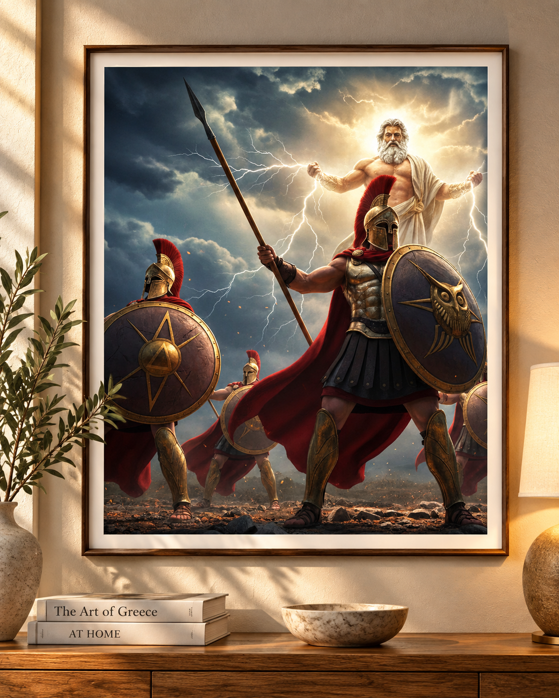 Zeus and Spartan Warriors - Epic Greek Mythology Wall Art Print