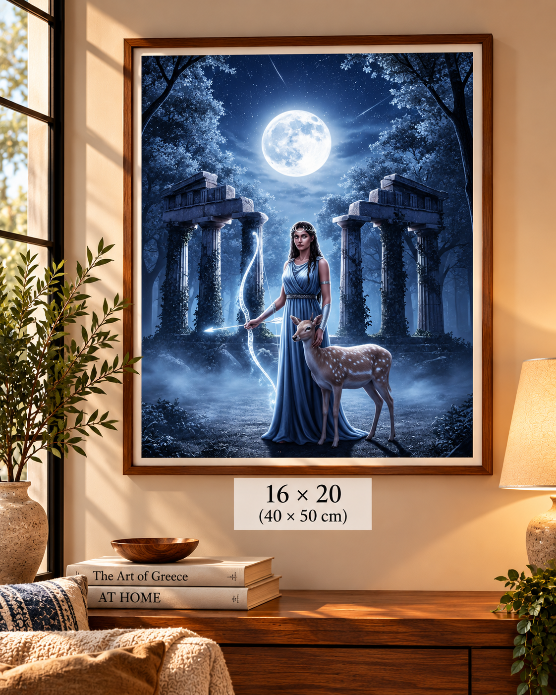 Artemis Greek Goddess Wall Art | Moonlit Temple Digital Print