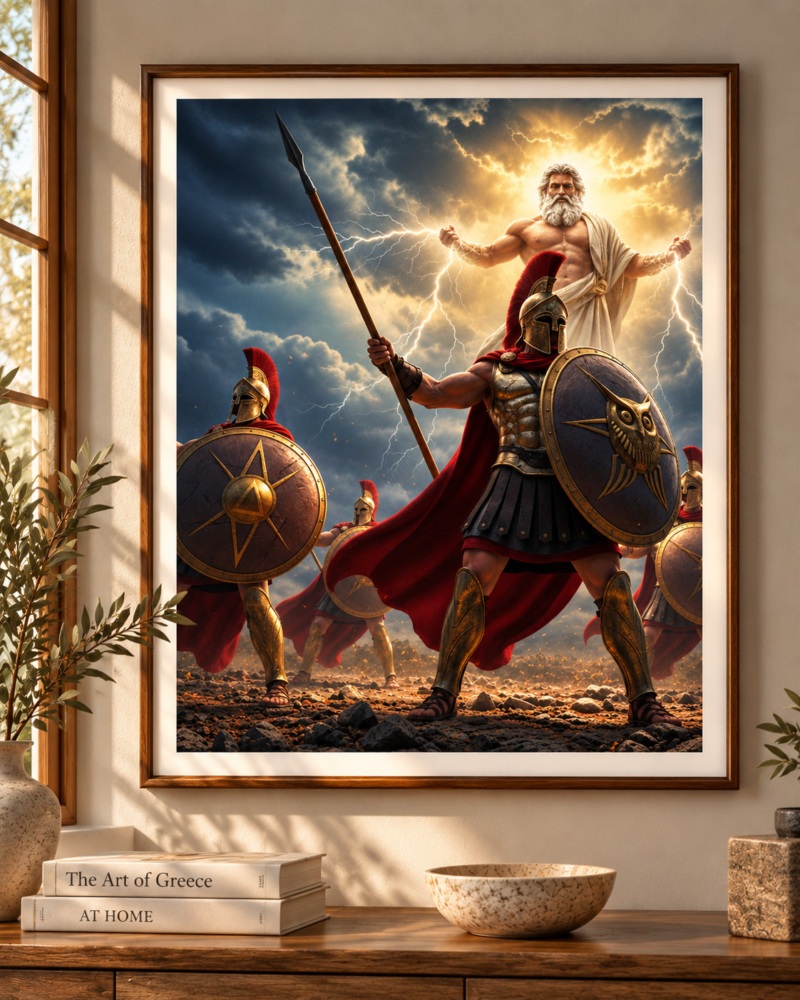 Zeus and Spartan Warriors - Epic Greek Mythology Wall Art Print