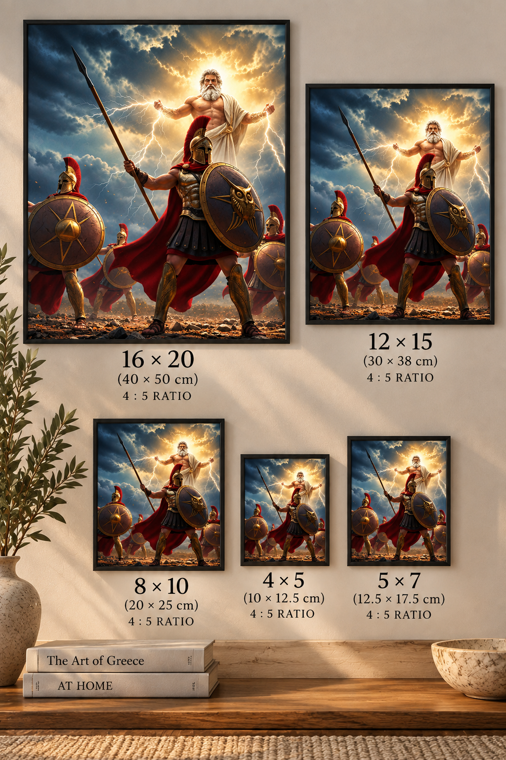 Zeus and Spartan Warriors - Epic Greek Mythology Wall Art Print