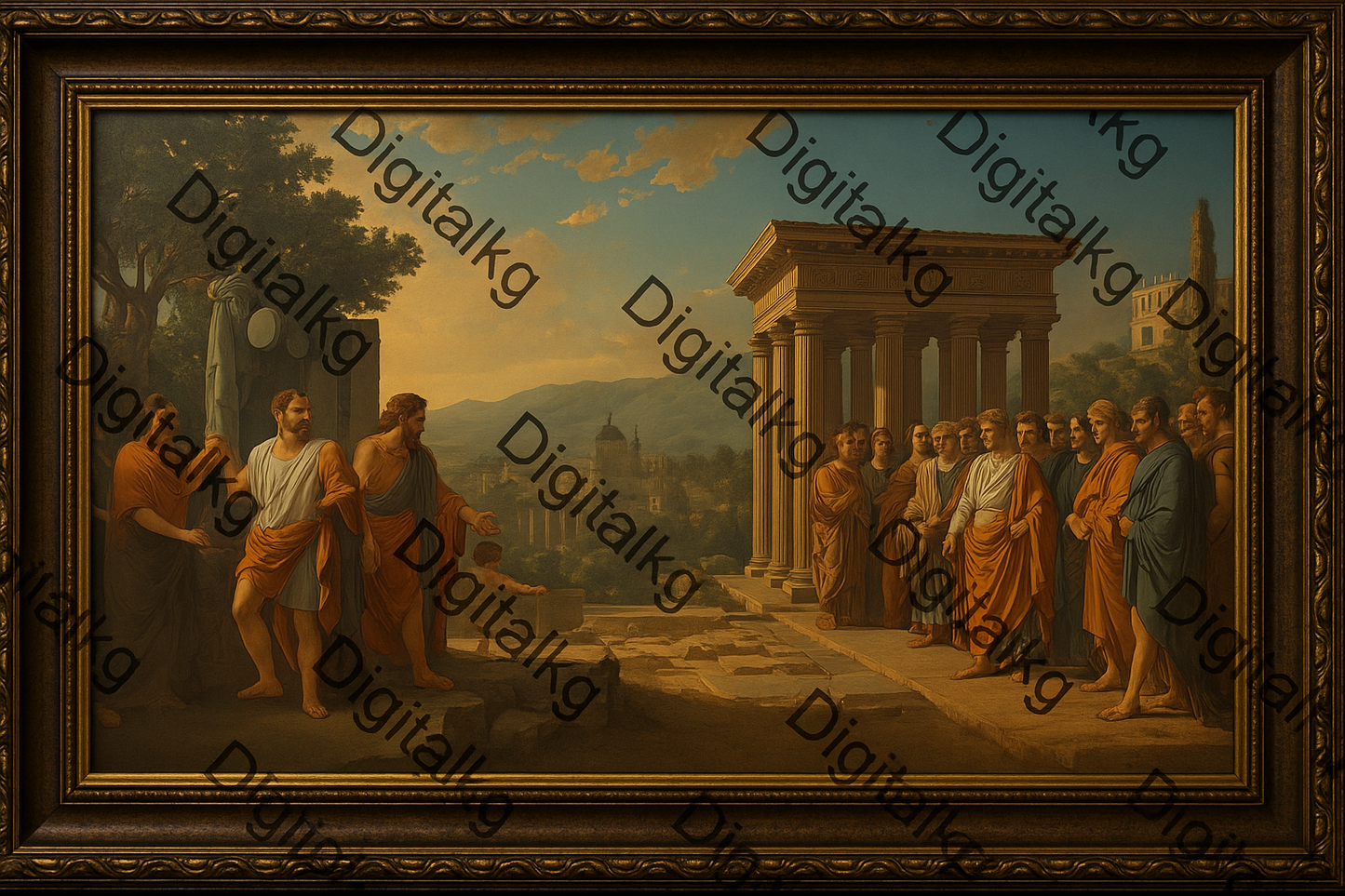 Framed Philosophers Gathering with Digitalkg Watermarks