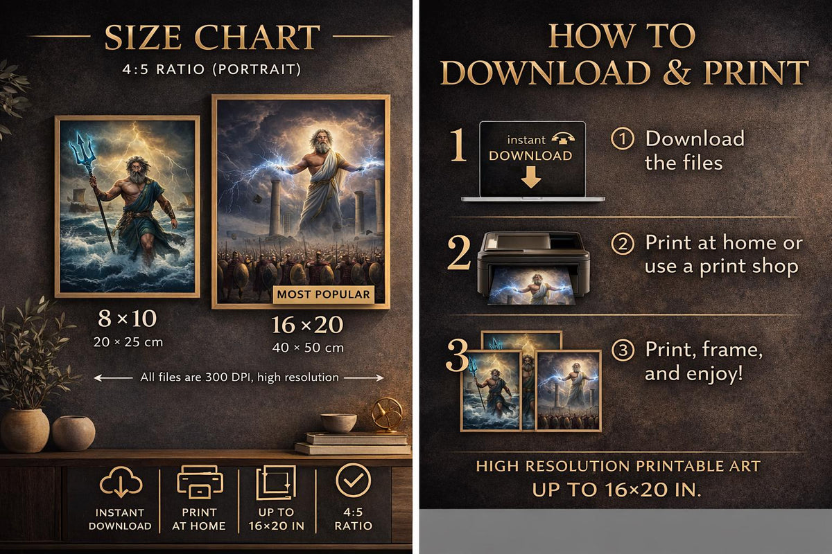 Greek Mythology 3-Pack - Zeus, Poseidon, Ocean Storms | Digital Art Prints for Personal and Small Business Commercial Use