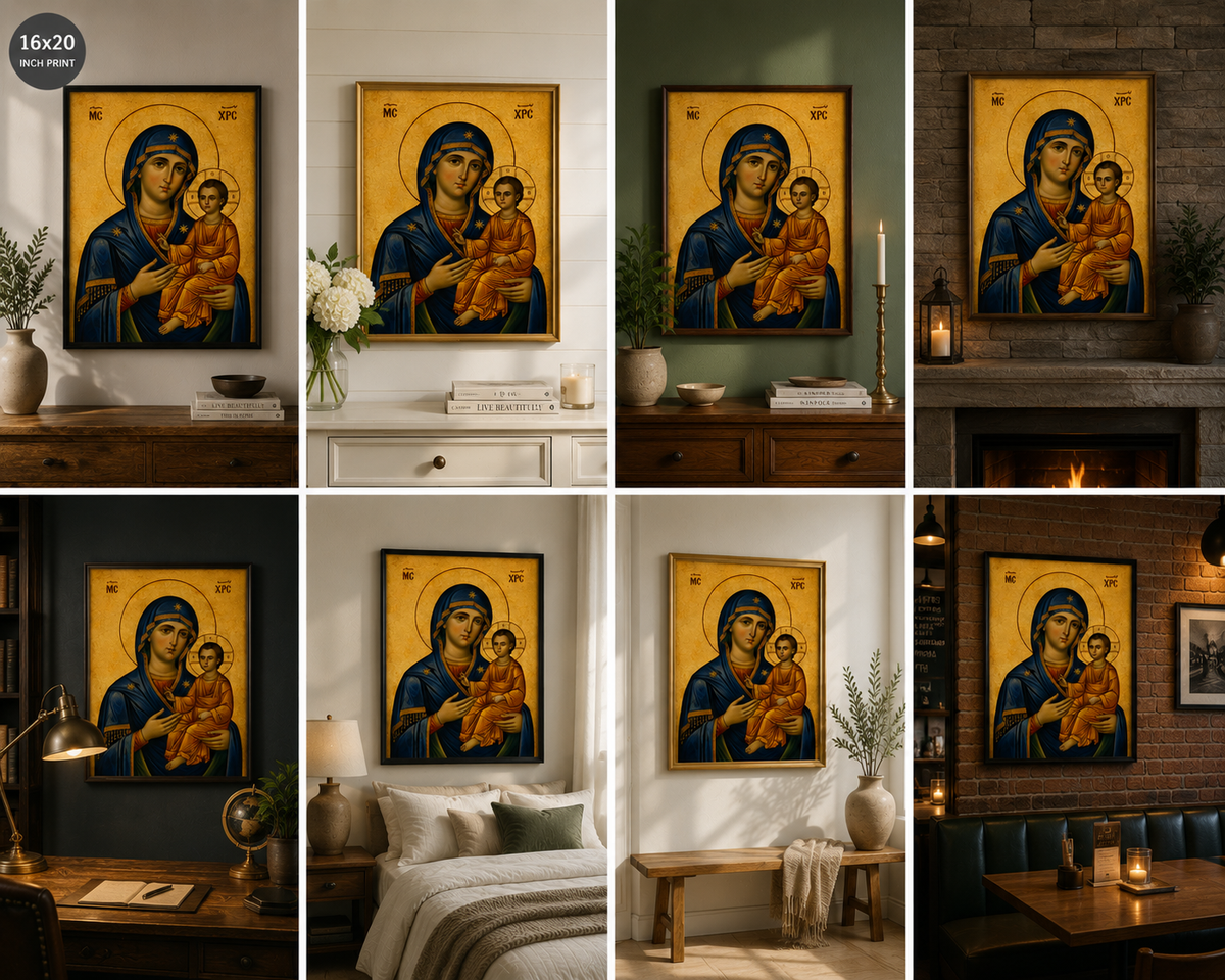 Virgin Mary & Child Jesus – Byzantine Icon Digital Wall Art