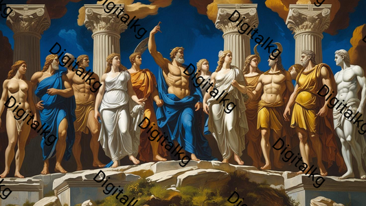 AI-generated Olympian gods battle scene digital art
