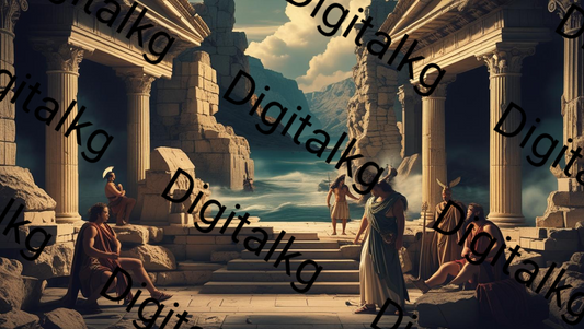 AI-generated ancient temple ruins with classical columns and mountain landscape
