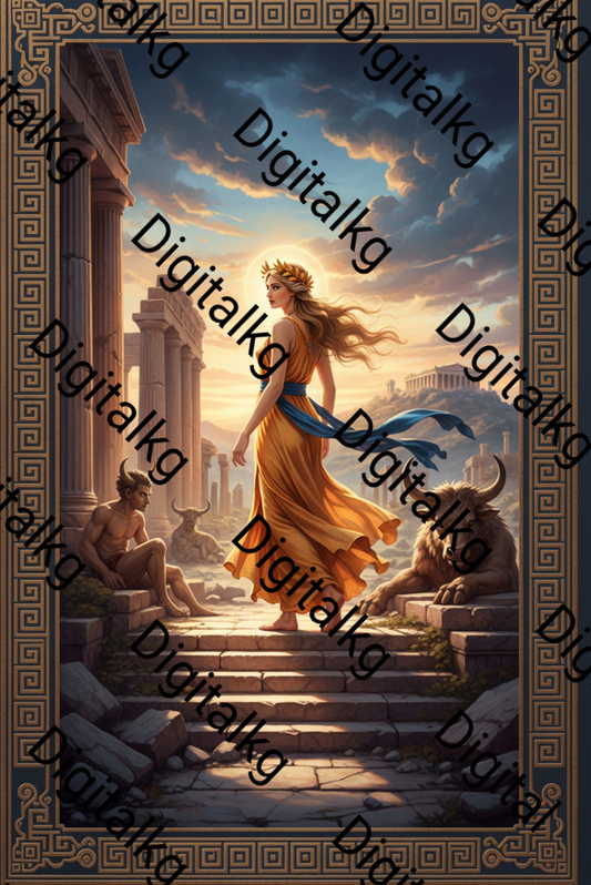 Greek Goddess Wall Art - Ancient Temple Sunset Digital Print
