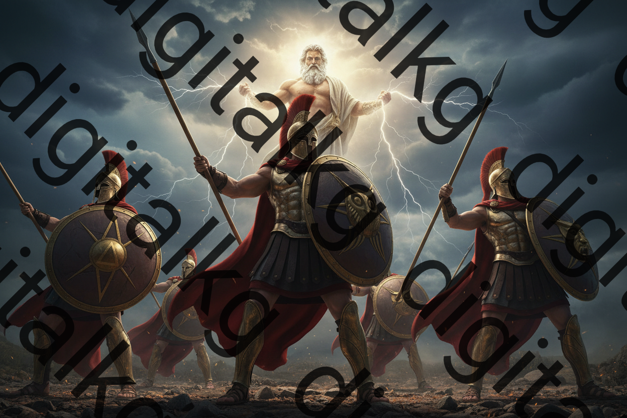 Zeus and Spartan Warriors - Epic Greek Mythology Wall Art Print