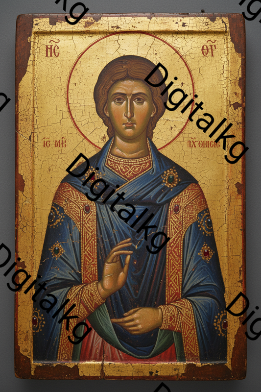 Saint Panteleimon Byzantine Icon — Premium Digital Wall Art Print