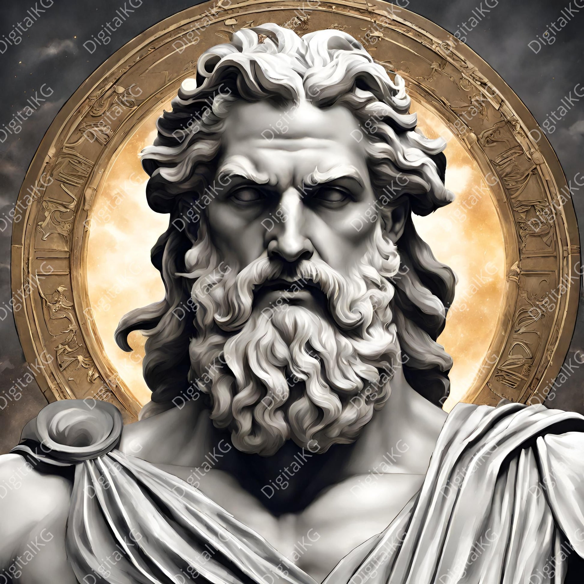 AI-generated Zeus Greek mythology god digital art print

