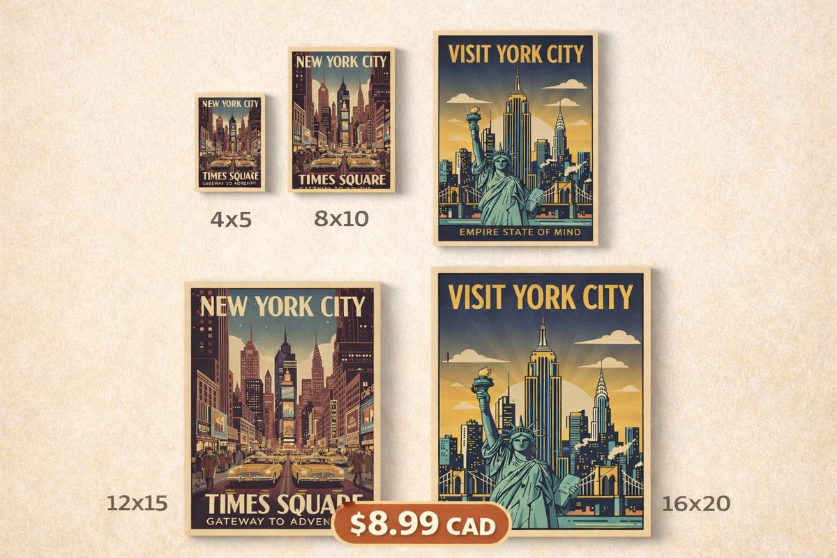 New York City Vintage Print Bundle | Times Square, Statue of Liberty Posters (Digital Download)
