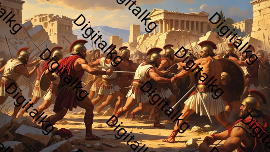 AI-generated Greek mythology battle scene with ancient warriors
