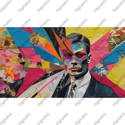 AI-generated digital collage contemporary art piece
