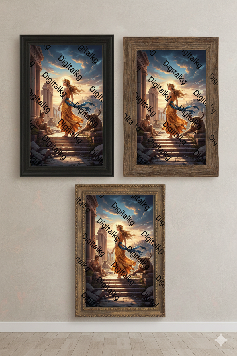 Greek Goddess Wall Art - Ancient Temple Sunset Digital Print