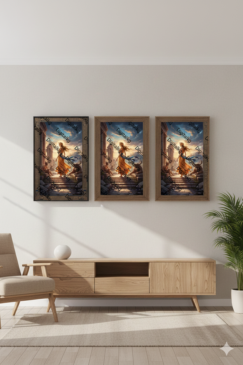 Greek Goddess Wall Art - Ancient Temple Sunset Digital Print