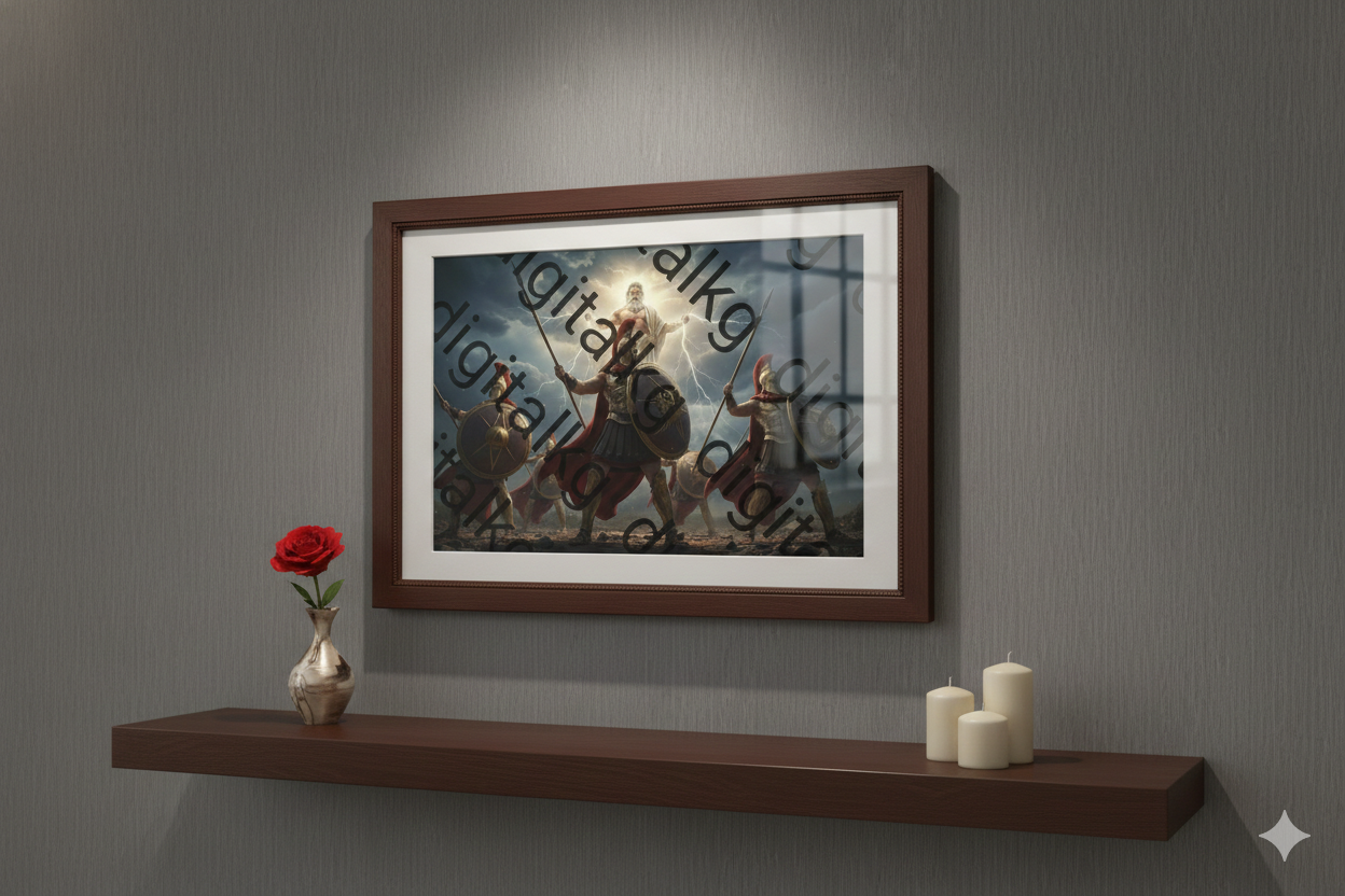 Zeus and Spartan Warriors - Epic Greek Mythology Wall Art Print
