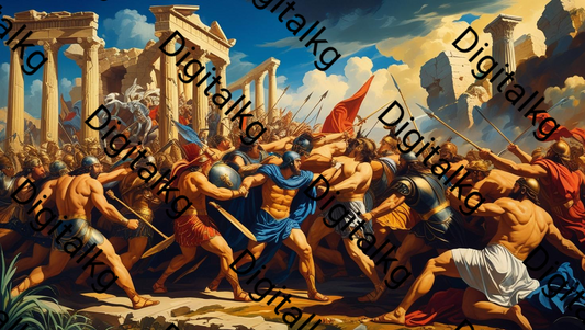 AI-Generated Greek Mythology Battle Scene - Digital Art