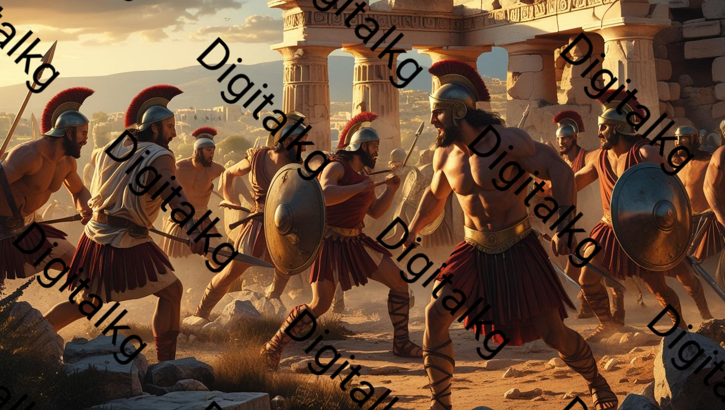 AI-Generated Greek Mythology Battle Bundle - 3 Digital Artworks