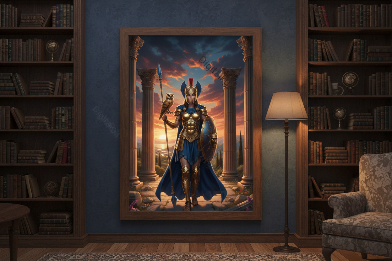 Athena watermarked in wood frame