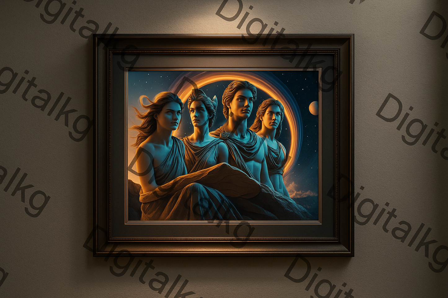 Cosmic Greek Deities Portrait Artwork in Picture Frame