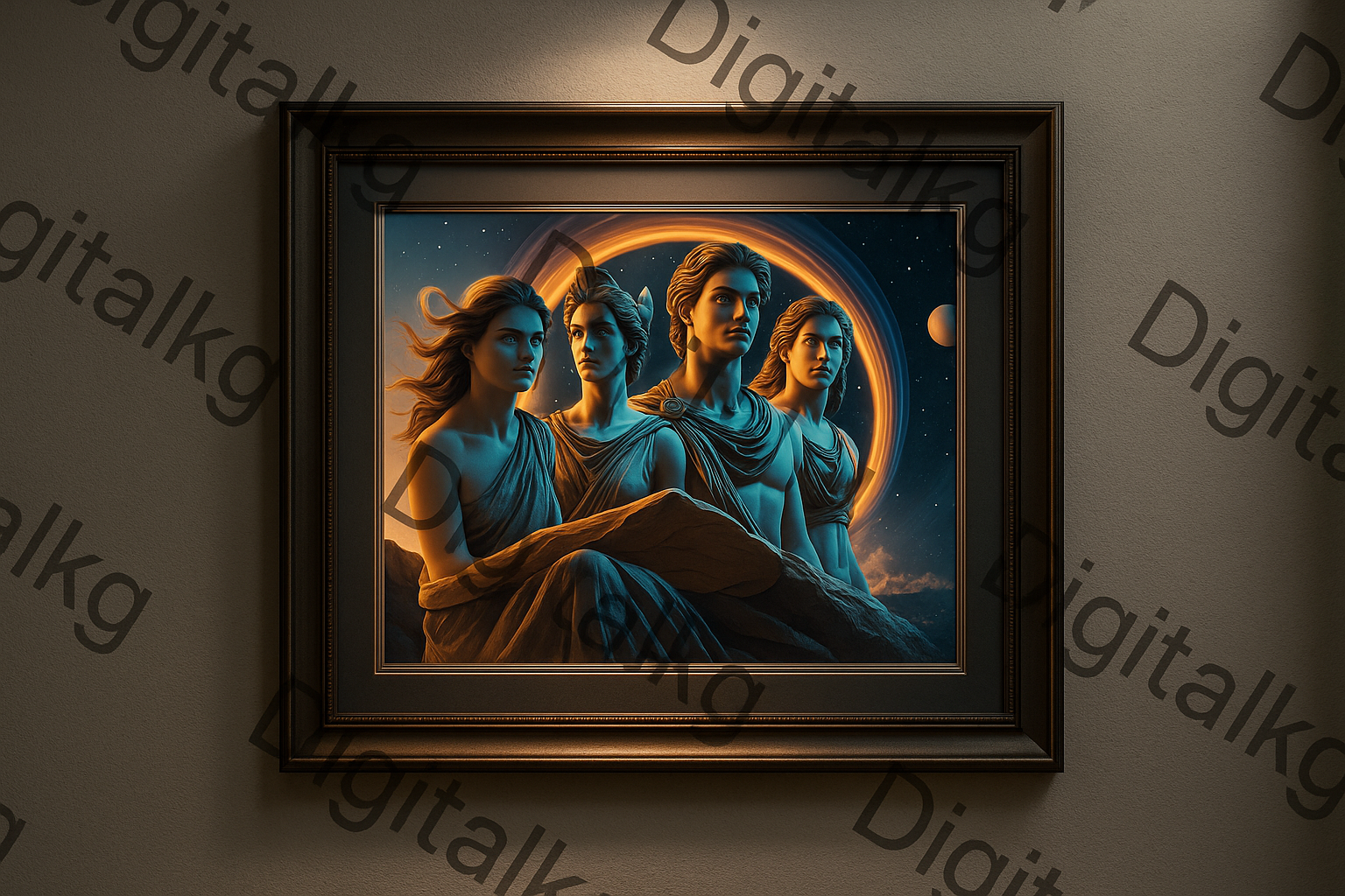 Cosmic Greek Deities Portrait Artwork in Picture Frame