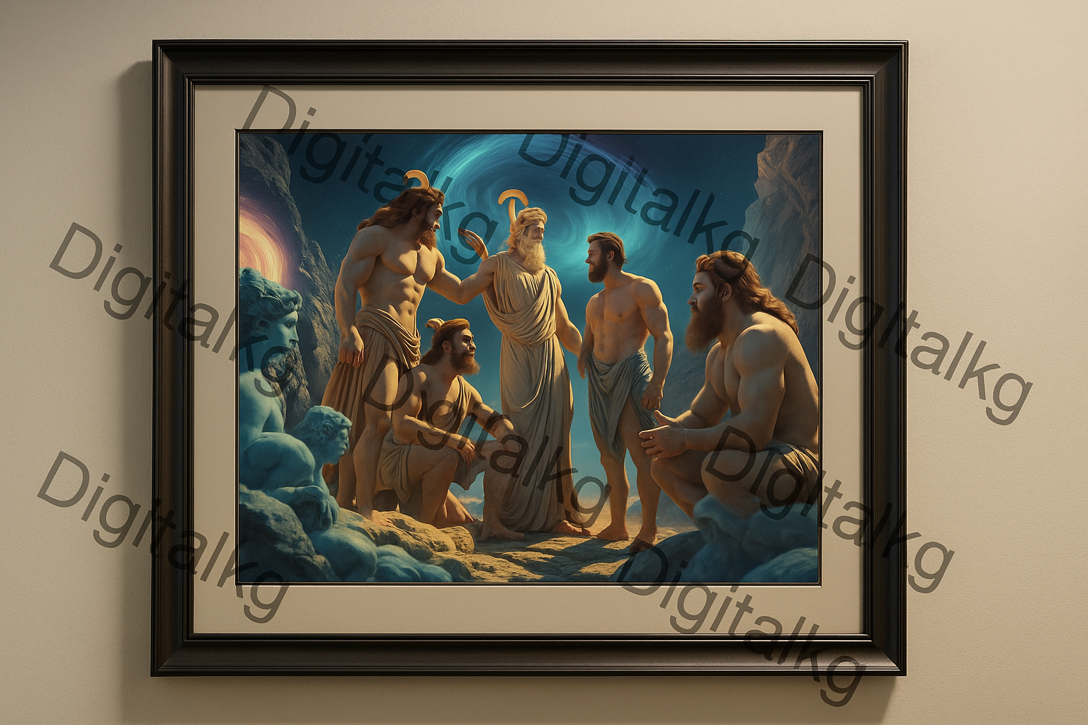 Cosmic Greek Gods Council Artwork in Picture Frame