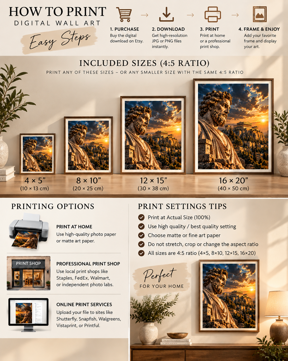Ancient Greek God Wall Art | Acropolis Sunset | Greek Mythology Printable Art | Digital Download