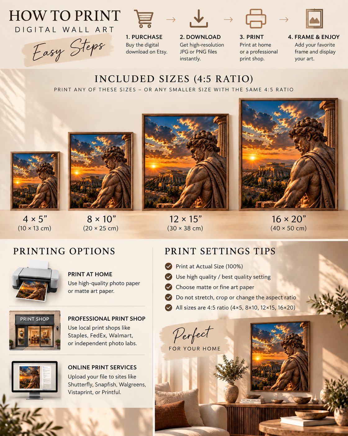 Ancient Greek God Wall Art | Acropolis Sunset | Greek Mythology Printable Art | Digital Download