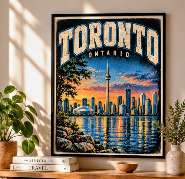Toronto Ontario Wall Art Printable | Vintage Toronto Skyline Poster, CN Tower Canada City Print