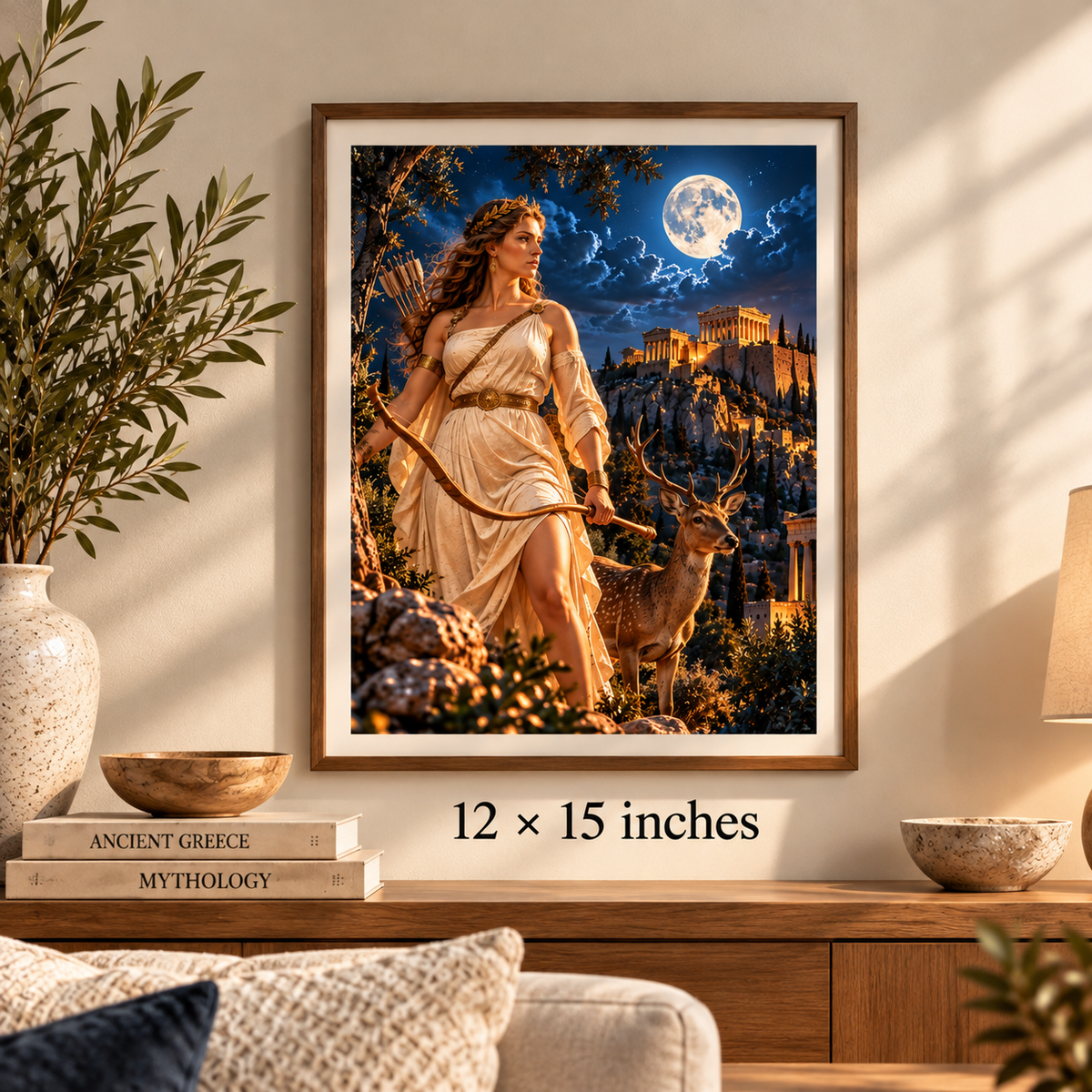 Artemis Greek Goddess Wall Art | Goddess of the Hunt | Greek Mythology Printable Art | Acropolis Moonlight Digital Download
