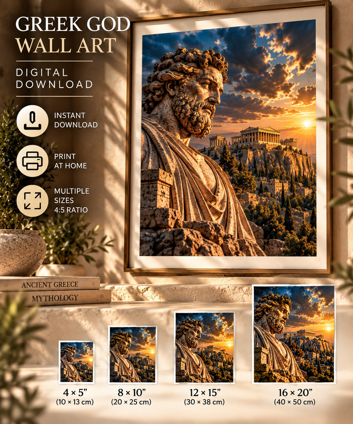 Ancient Greek God Wall Art | Acropolis Sunset | Greek Mythology Printable Art | Digital Download