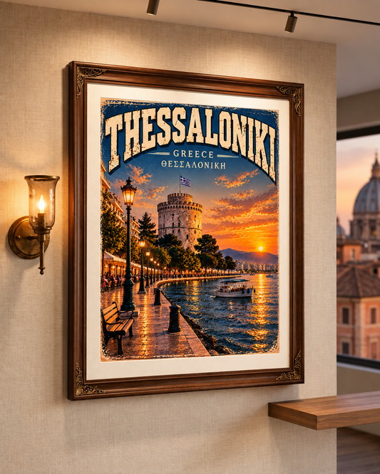 Thessaloniki Greece Vintage-Inspired Travel Poster – printable digital wall art