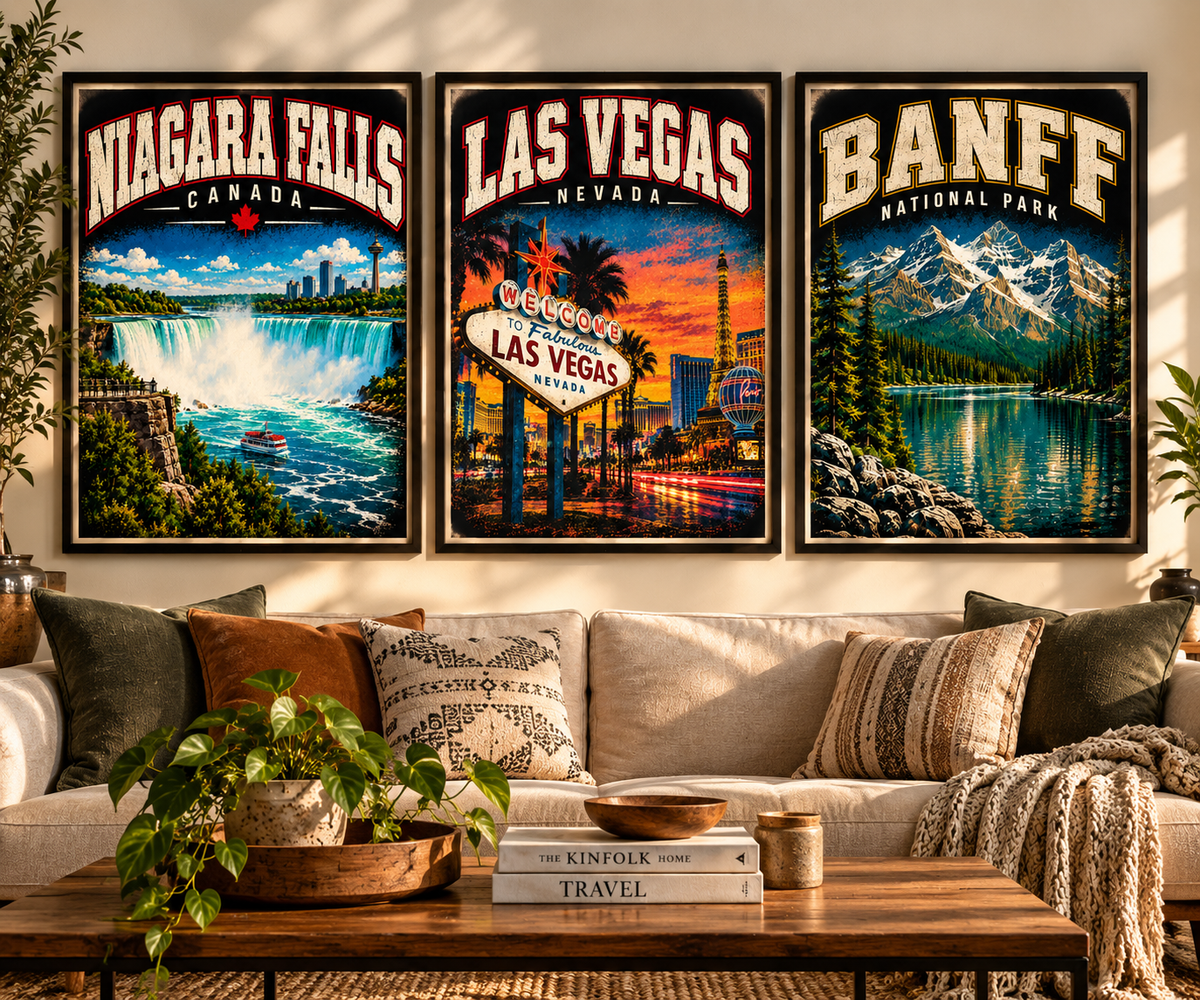 Niagara Falls, Las Vegas & Banff Wall Art Bundle | 3 Vintage Travel Posters, Printable Digital Download