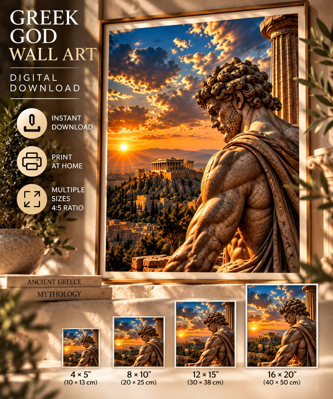 Ancient Greek God Wall Art | Acropolis Sunset | Greek Mythology Printable Art | Digital Download