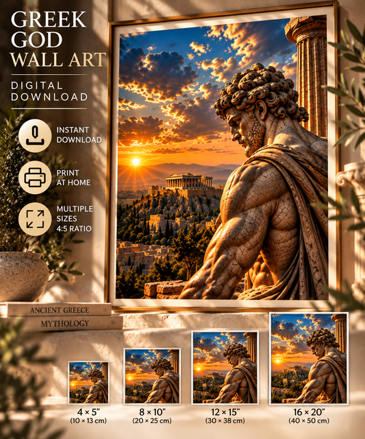 Ancient Greek God Wall Art | Acropolis Sunset | Greek Mythology Printable Art | Digital Download