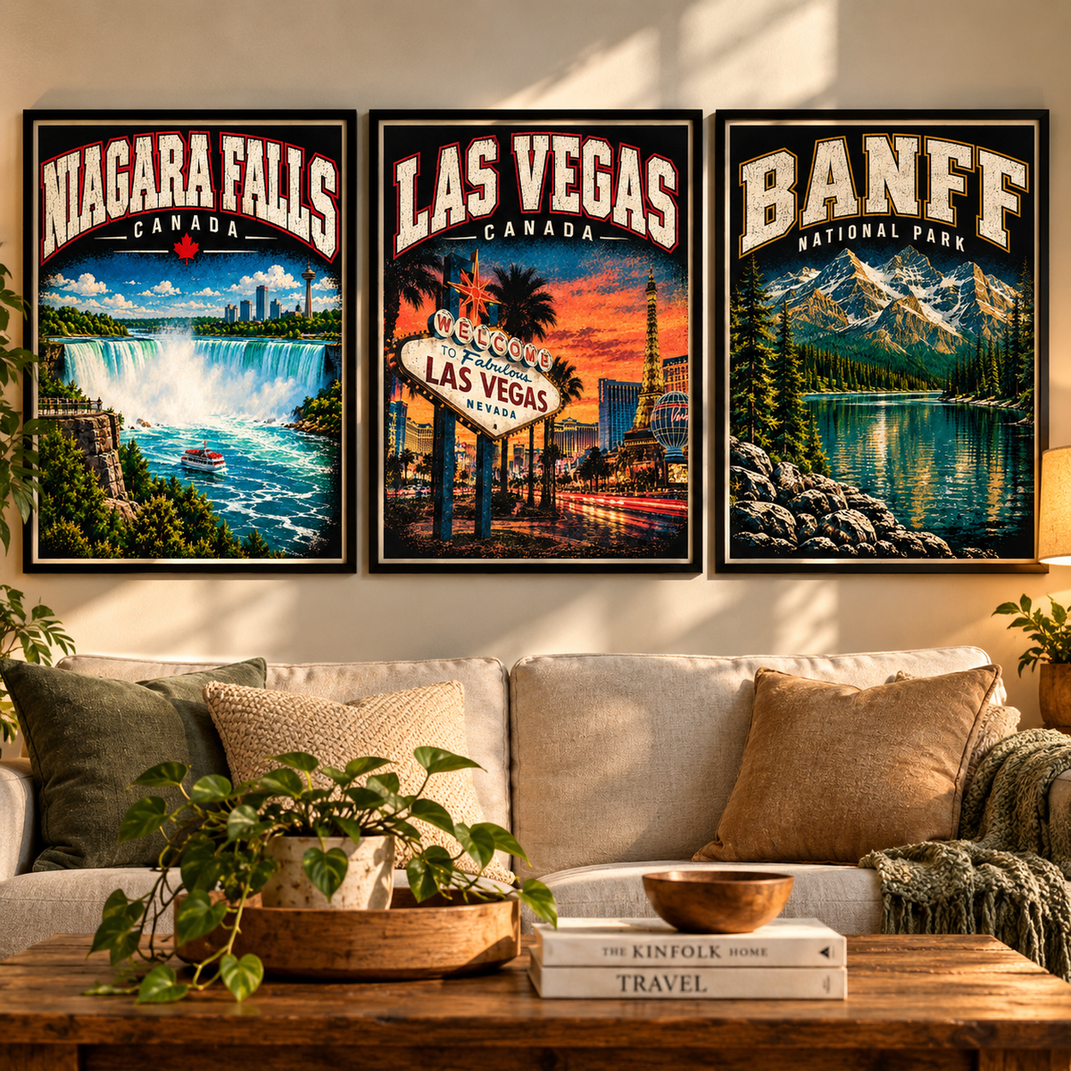 Niagara Falls, Las Vegas & Banff Wall Art Bundle | 3 Vintage Travel Posters, Printable Digital Download