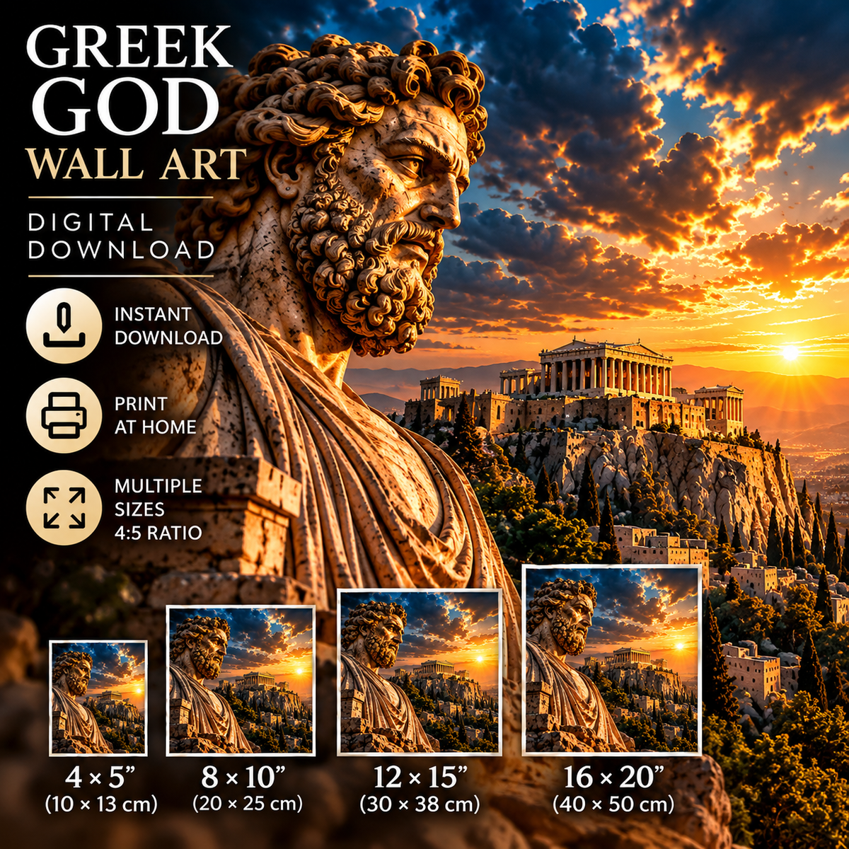 Ancient Greek God Wall Art | Acropolis Sunset | Greek Mythology Printable Art | Digital Download
